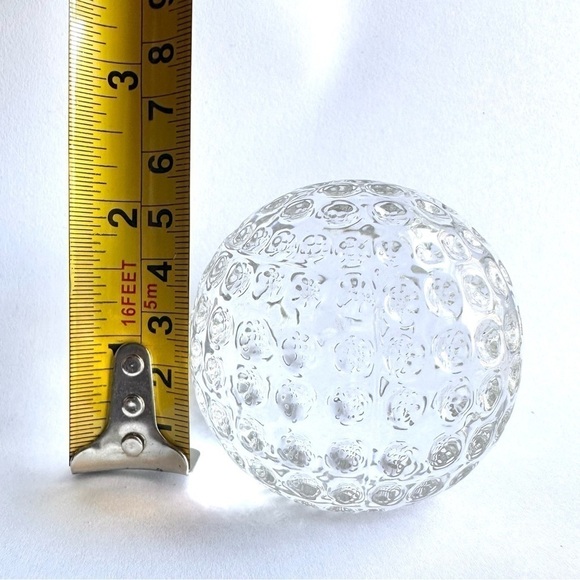 Glass Golf Ball Paperweight 2" Clear Crystal Polished Bottom Golfball Office - Picture 7 of 8